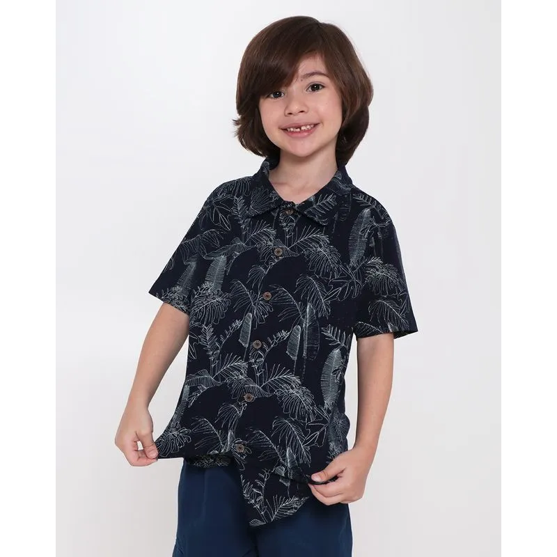 Camisa Infantil Estampa Floral Azul Marinho 4