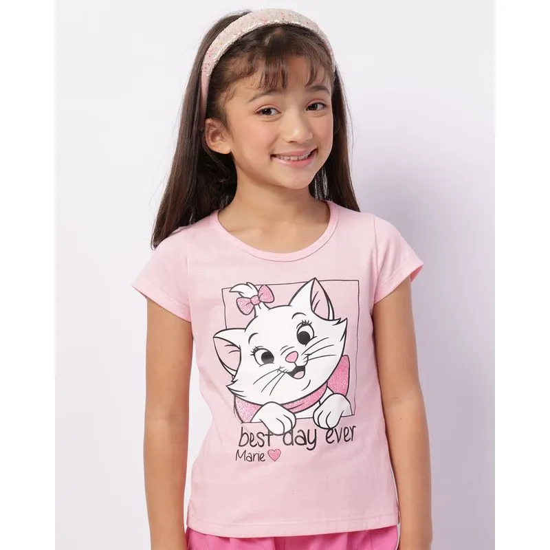 Camiseta Infantil Algodão Disney Marie com Glitter Rosa 8