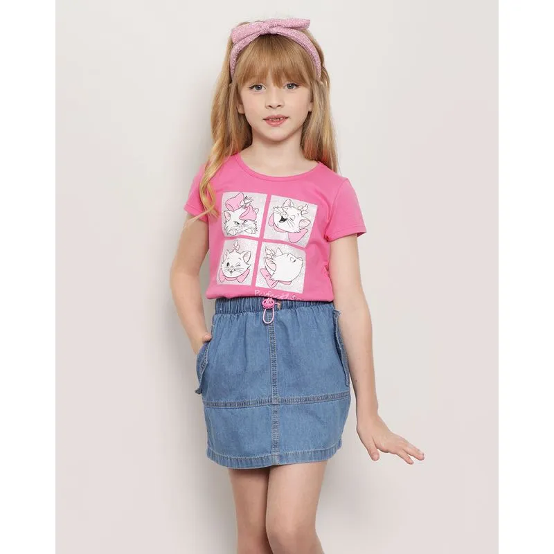Camiseta Infantil Manga Curta Disney Marie Rosa 4