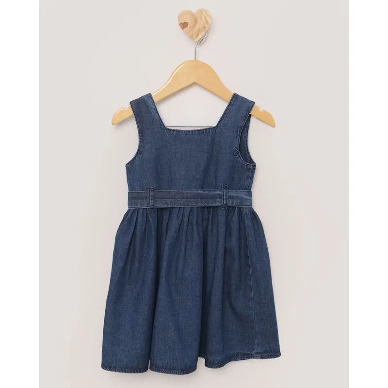 Vestido Jeans Bebê Regata Com Faixa Azul 3