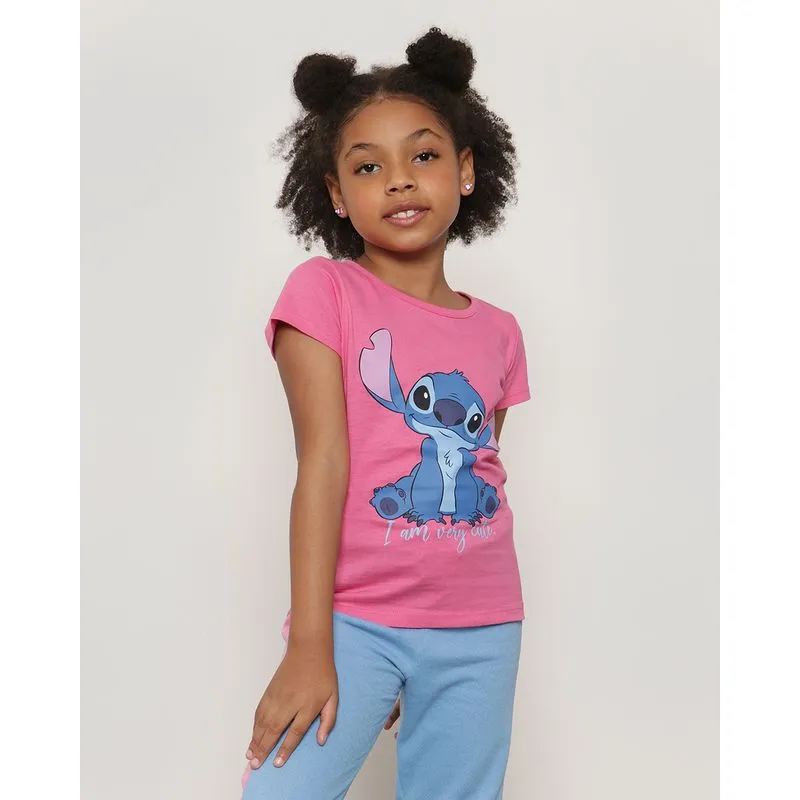 Blusa Infantil Manga Curta Stitch Disney Rosa 8