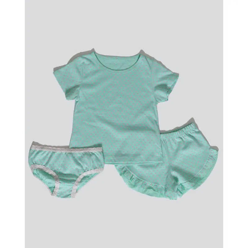 Pijama Bebê Brinde Calcinha Estampa Poá Verde 2