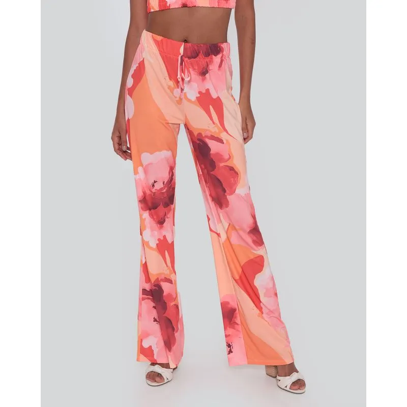 Calça Feminina Pantalona Floral Laranja G