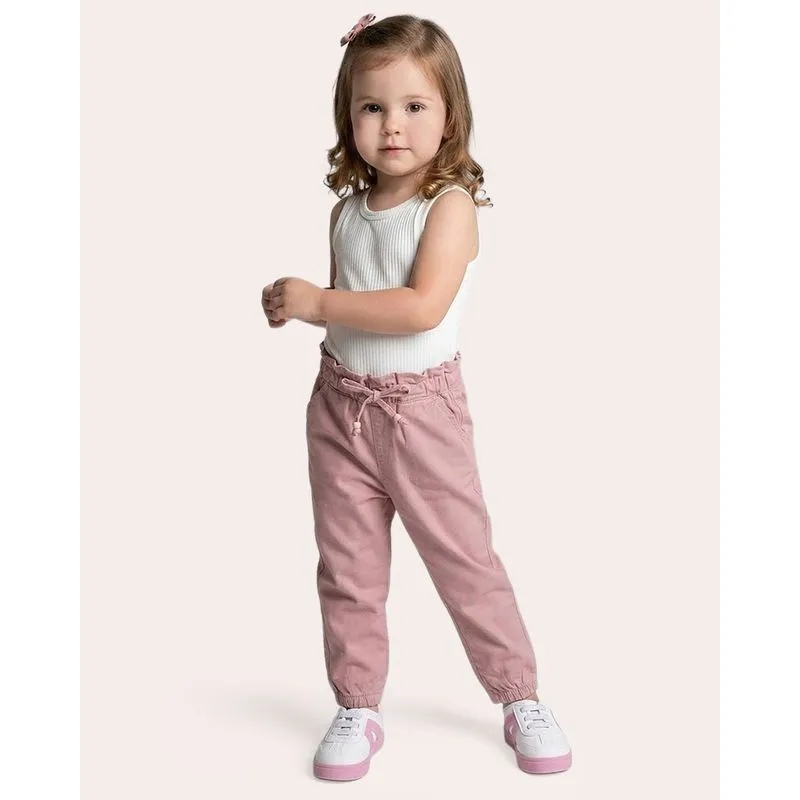 Calça Sarja Bebê Jogger com Cordão Rosa 1
