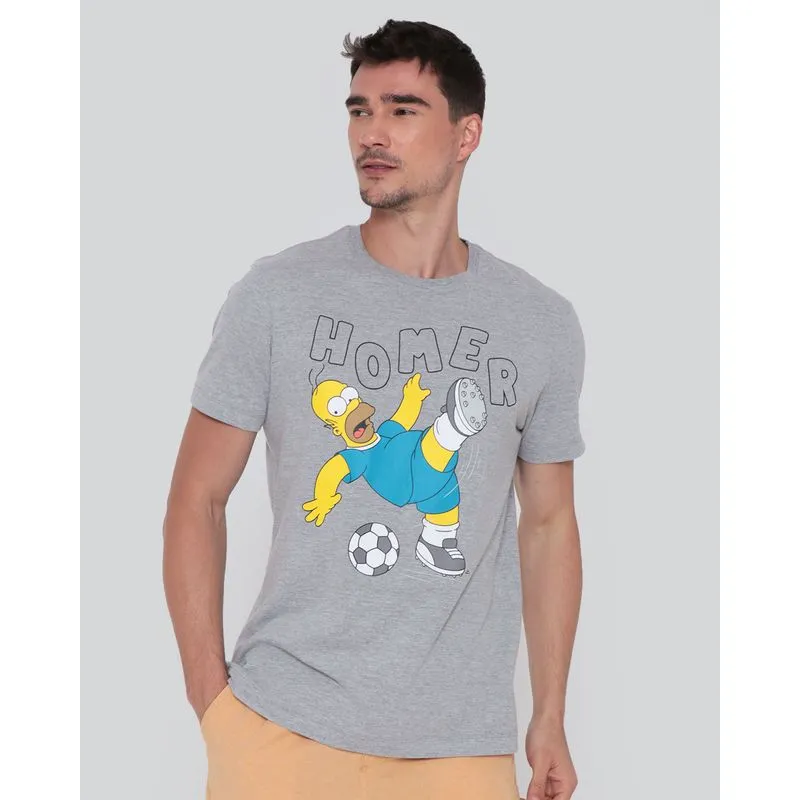 Camiseta Masculina Estampa Homer Simpson Cinza P