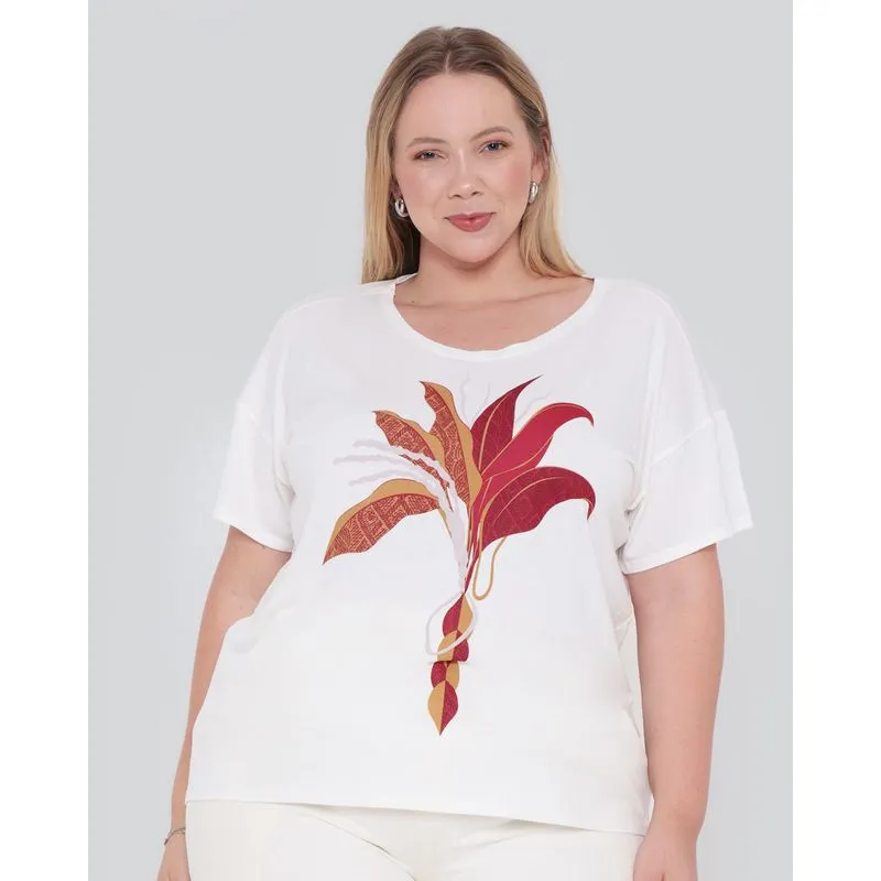 Blusa Plus Size Feminina Floral Off White G2