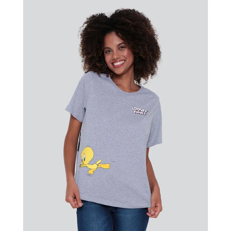 Camiseta Feminina Looney Tunes Cinza G