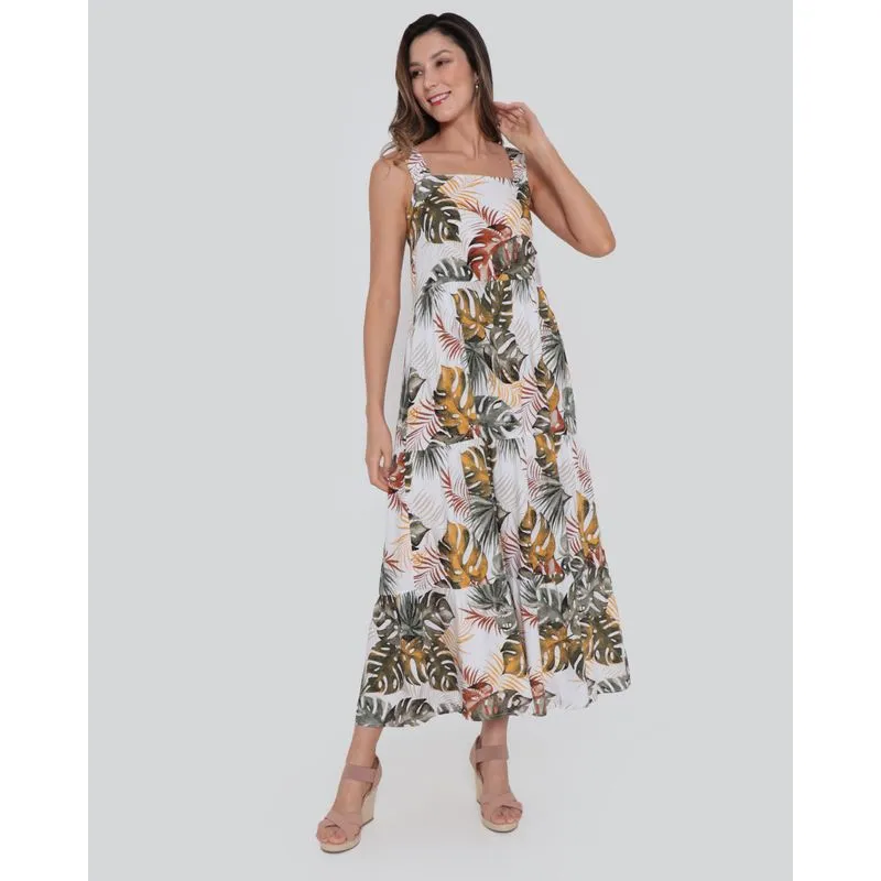 Vestido Feminino Midi Três Marias Estampa Floral Branco M