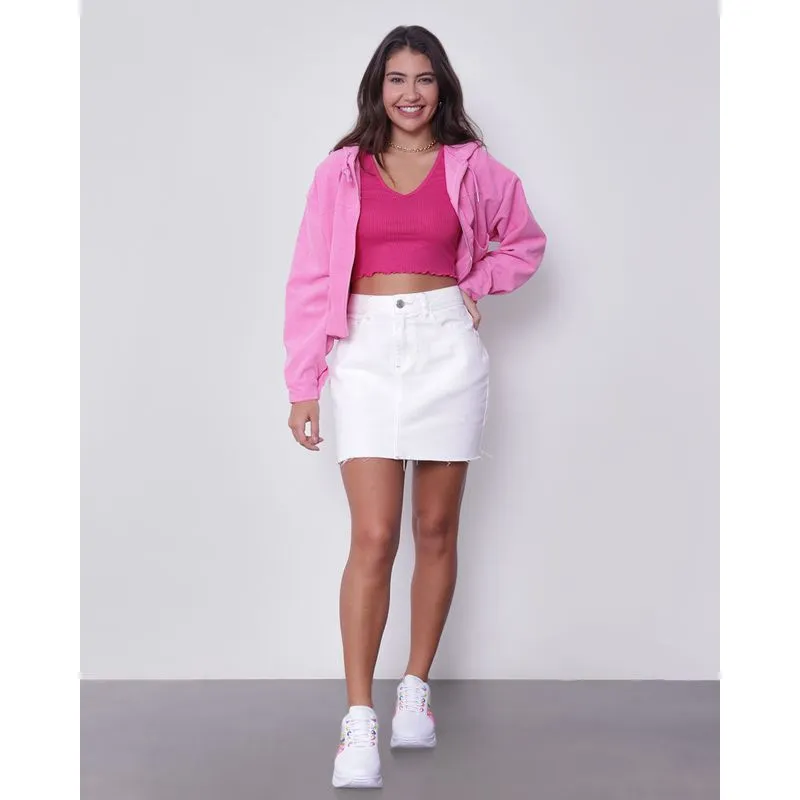Saia Feminina Sarja Barra Desfiada Off White 46