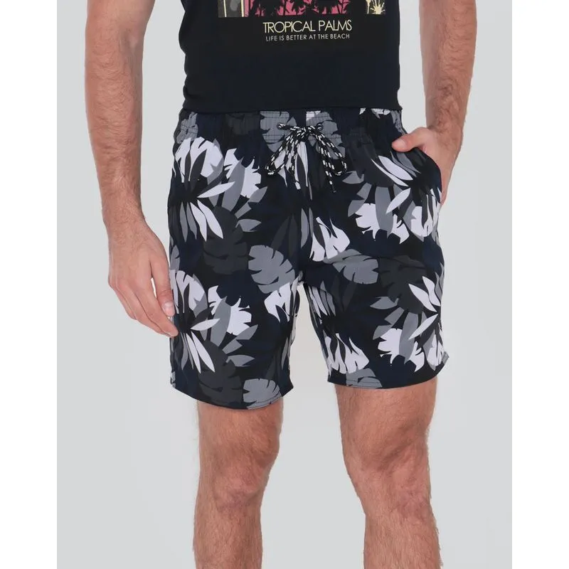 Bermuda Masculina Praia Estampa Folhagem Preto M