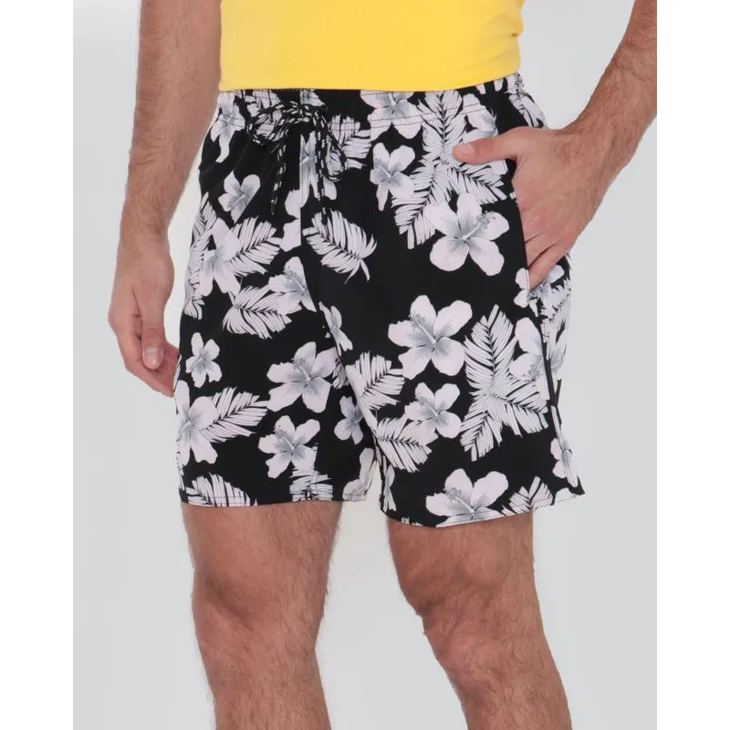 Bermuda Masculina Praia Com Bolso Estampa Floral Preta GG