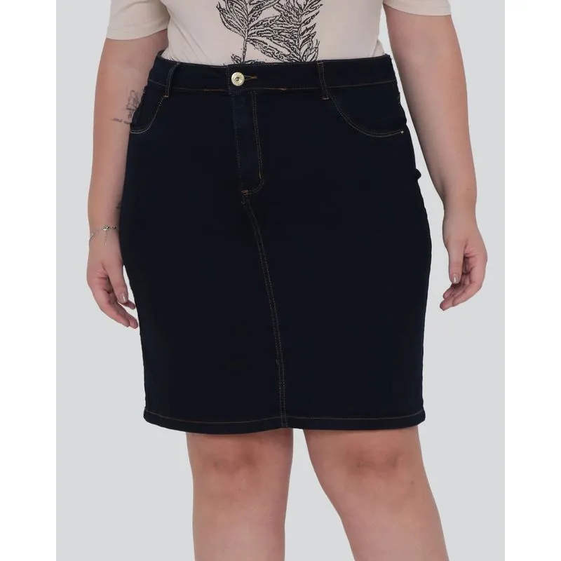 Saia Jeans Plus Size Azul 54
