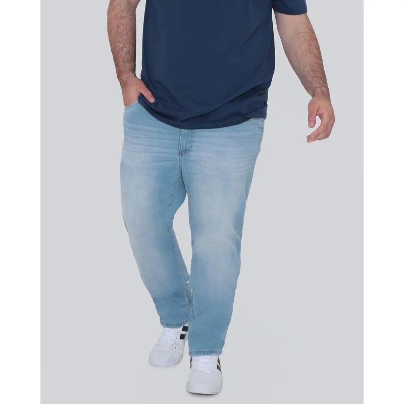 Calça Jeans Masculina Plus Size Reta Estonada Azul Claro 56