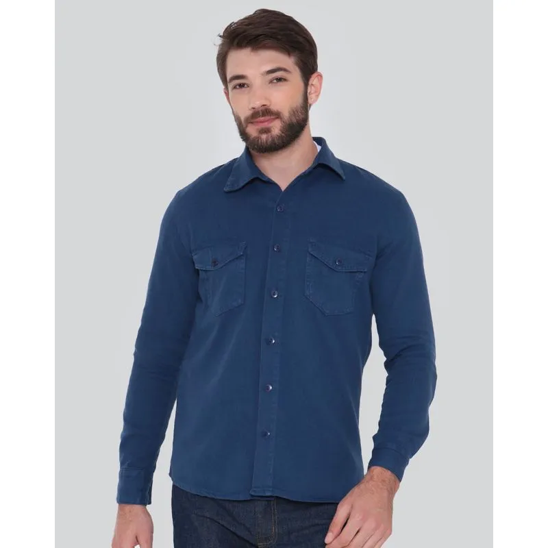 Camisa Jeans Masculina Manga Longa Azul Marinho GG