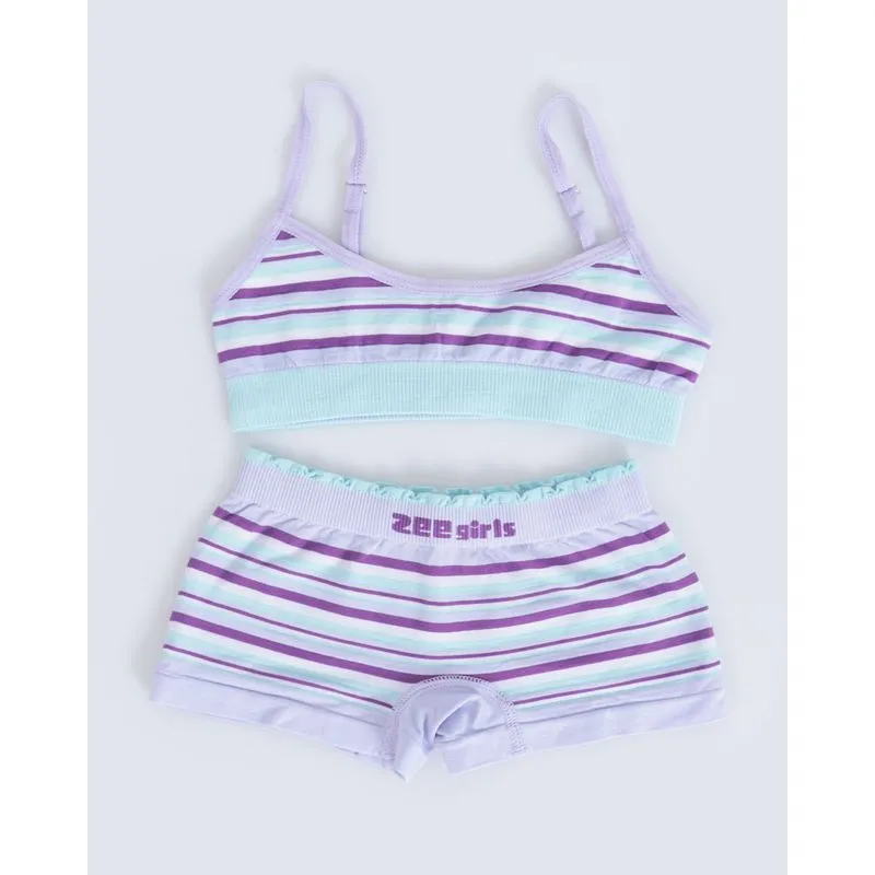 Conjunto Infantil Top Calcinha Boxer Sem Costura Listrado Lilás GG