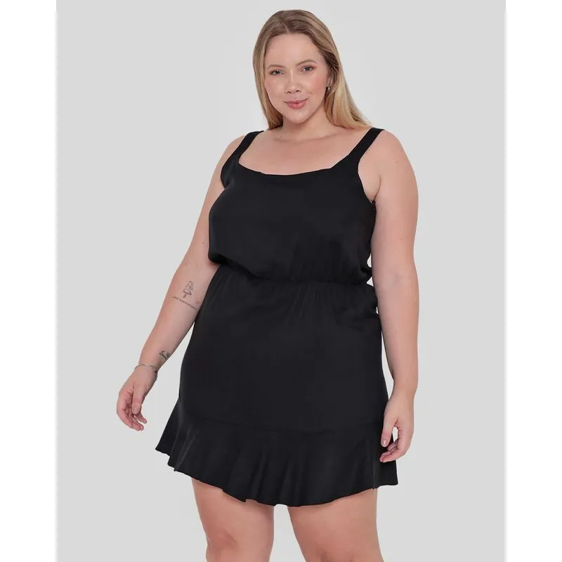 Vestido Plus Size Feminino Babado Preto G1