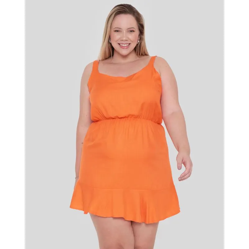 Vestido Plus Size Feminino Babado Laranja G1