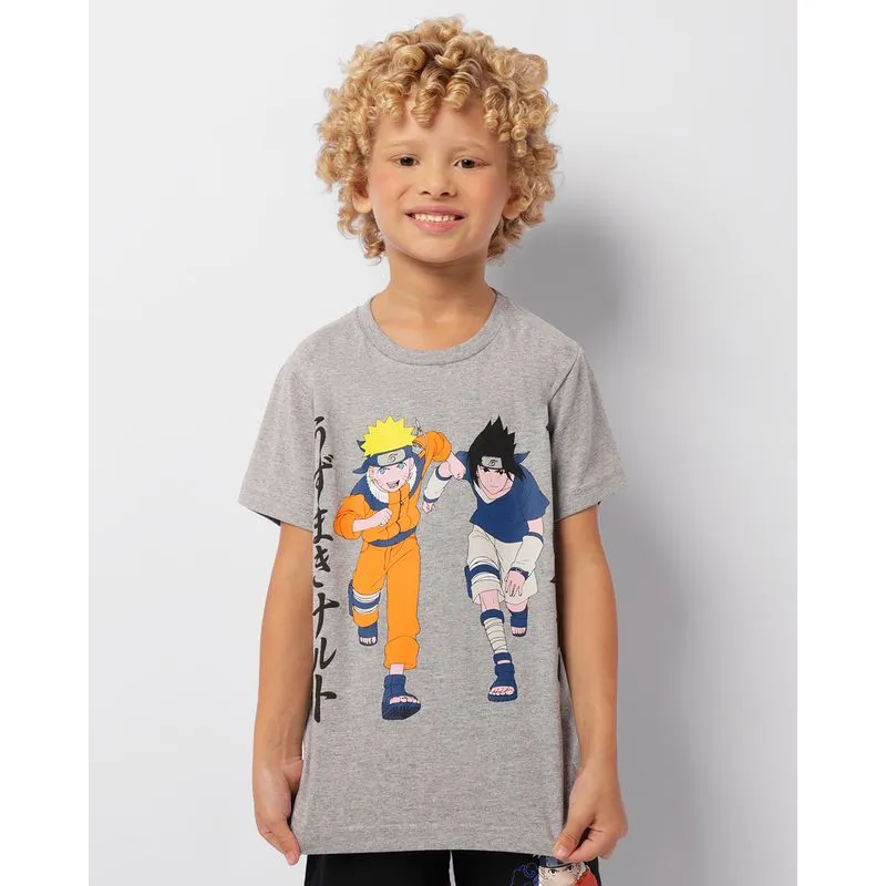 Camiseta Infantil Estampa Naruto Gola Careca Manga Curta Cinza 4