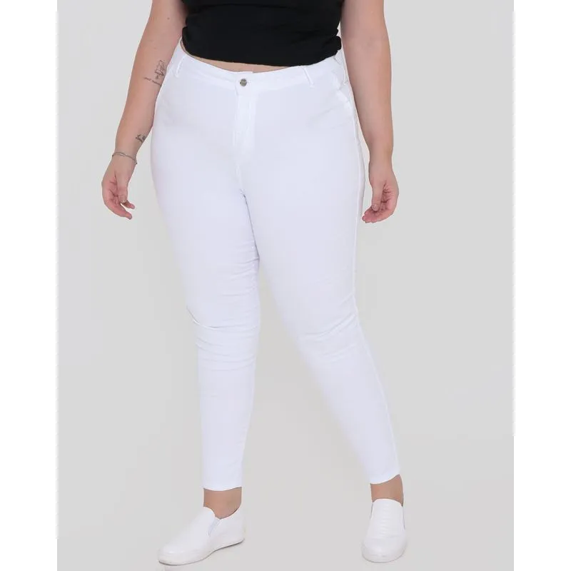 Calça Sarja Plus Size Feminina Skinny Branca 52
