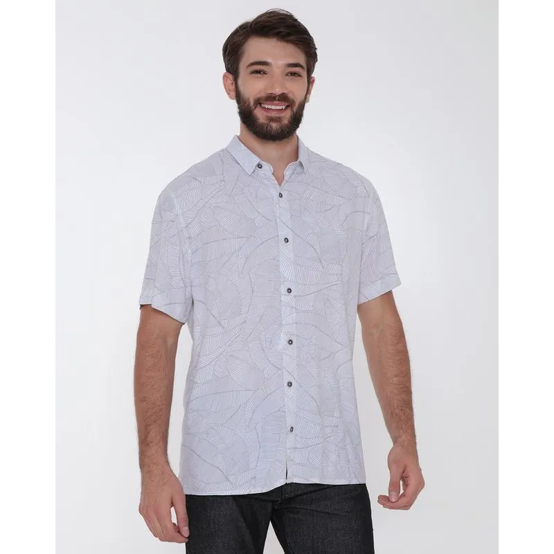 Camisa Masculina Manga Curta Estampada Floral Branca 3