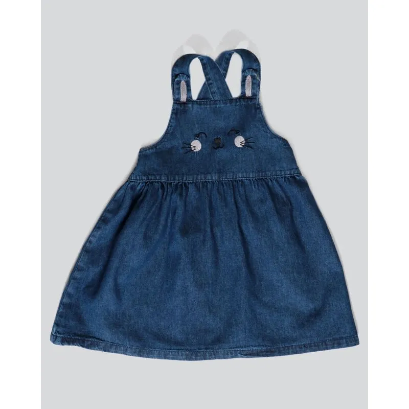 Vestido Jeans Bebê Estampa Bordada Coelho Azul 2