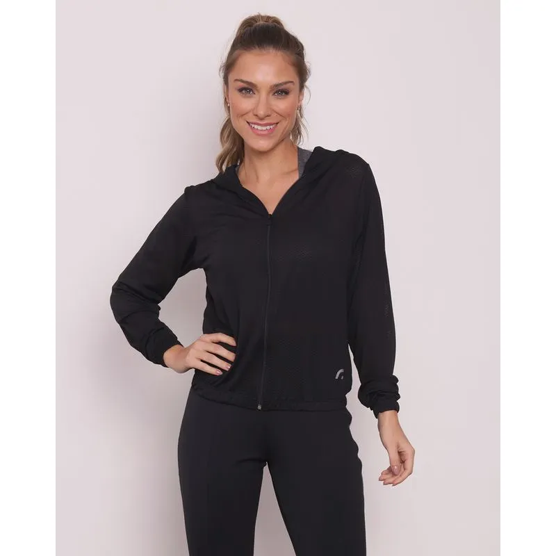 Jaqueta Feminina Com Capuz Fitness Fitter Preta GG