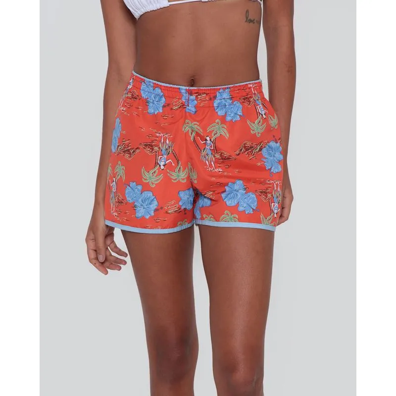 Short Feminino Praia Estampa Floral Laranja P