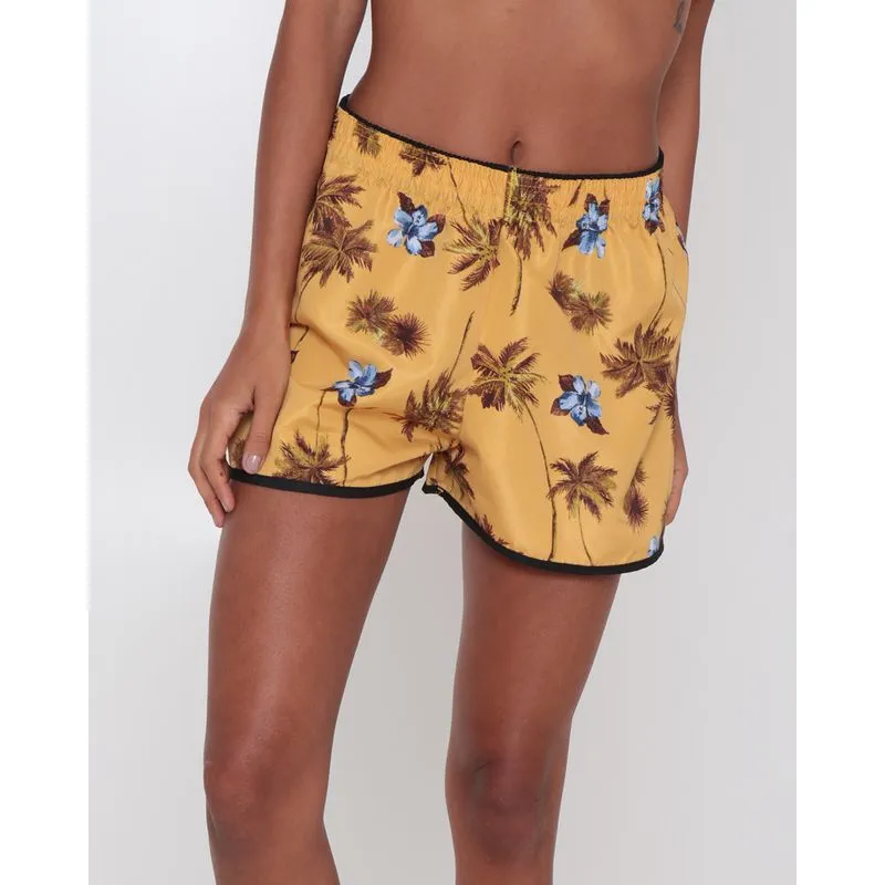 Short Feminino Praia Estampa Tropical Mostarda G
