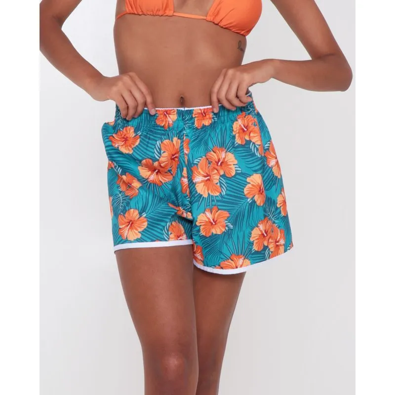 Short Feminino Praia Estampa Laranja Azul GG