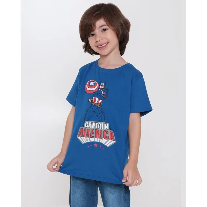 Camiseta Infantil Capitão América Escudo Marvel Azul 4