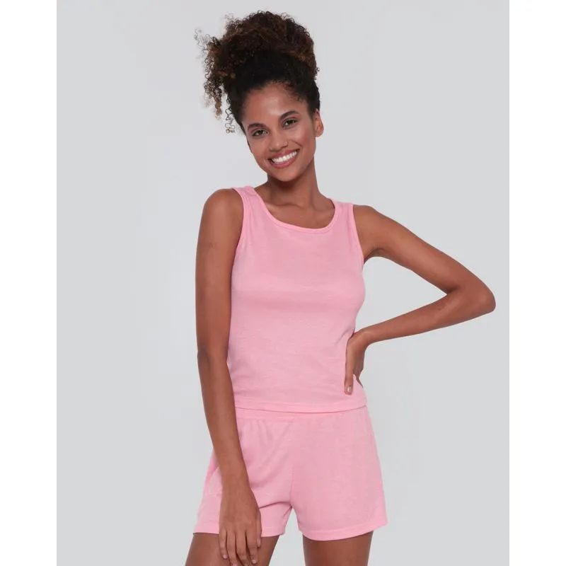 Pijama Curto Feminino Canelado Rosa G