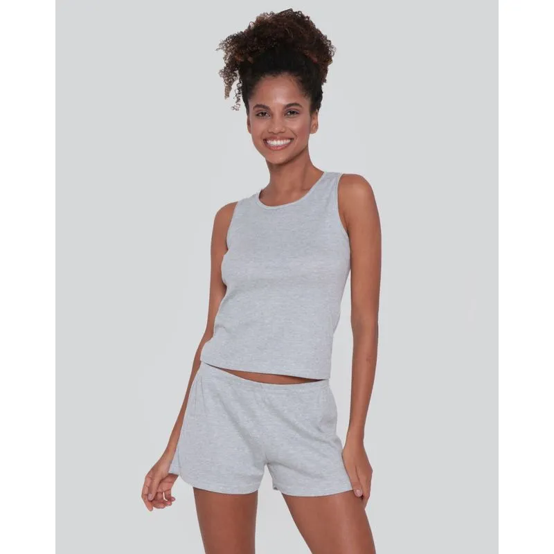 Pijama Curto Feminino Canelado Cinza M