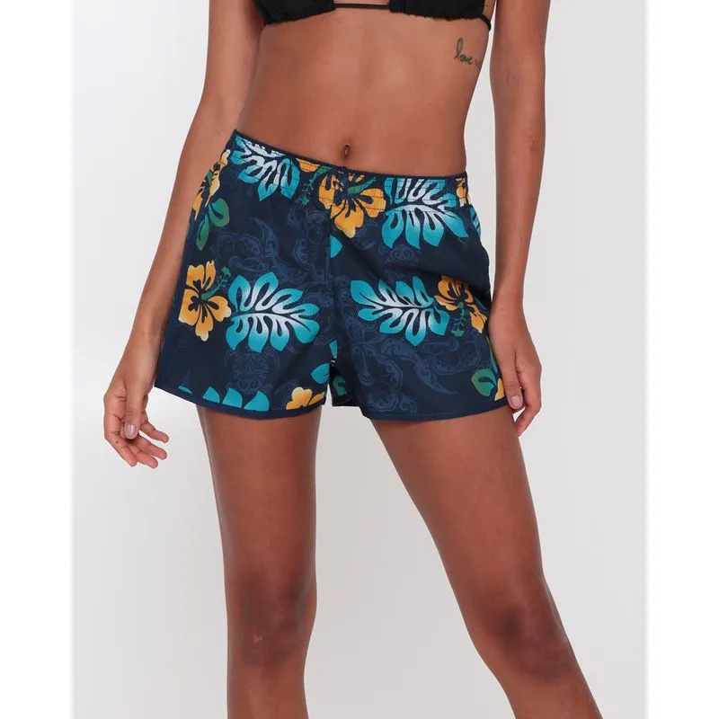 Short Feminino Praia Estampa Folhagem Azul M