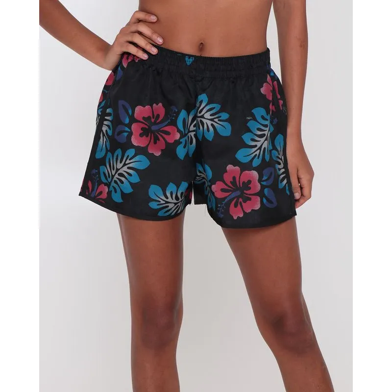 Short Feminino Praia Estampa Floral Preto G