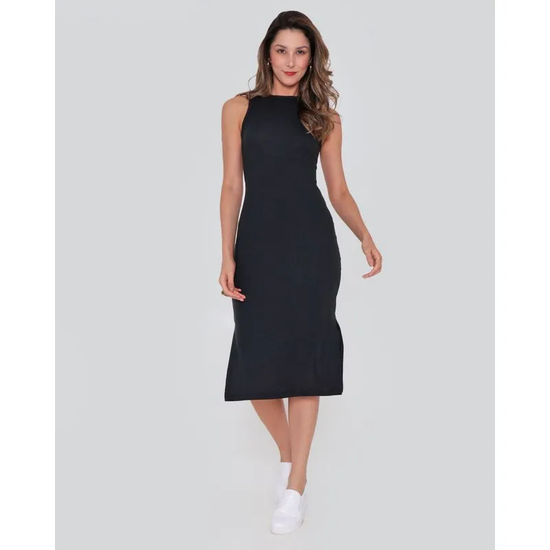 Vestido Feminino Midi Canelado Preto M