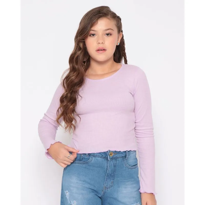 Blusa Juvenil Manga Longa Canelada Lilás 12