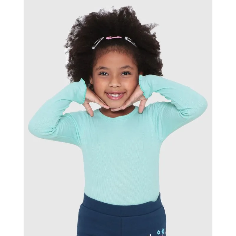 Blusa Infantil Manga Longa Canelada Frufru Verde Claro 8