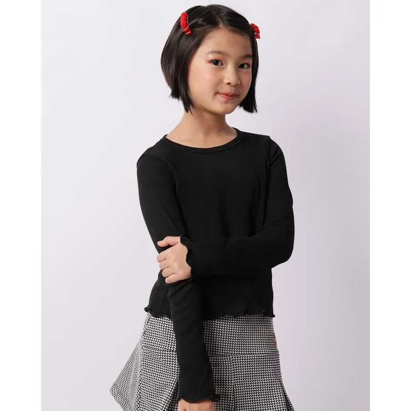 Blusa Infantil Canelada Manga Longa Frufru Preta 6