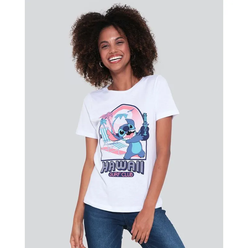 Camiseta Feminina Algodão Disney Stitch Manga Curta Branca G
