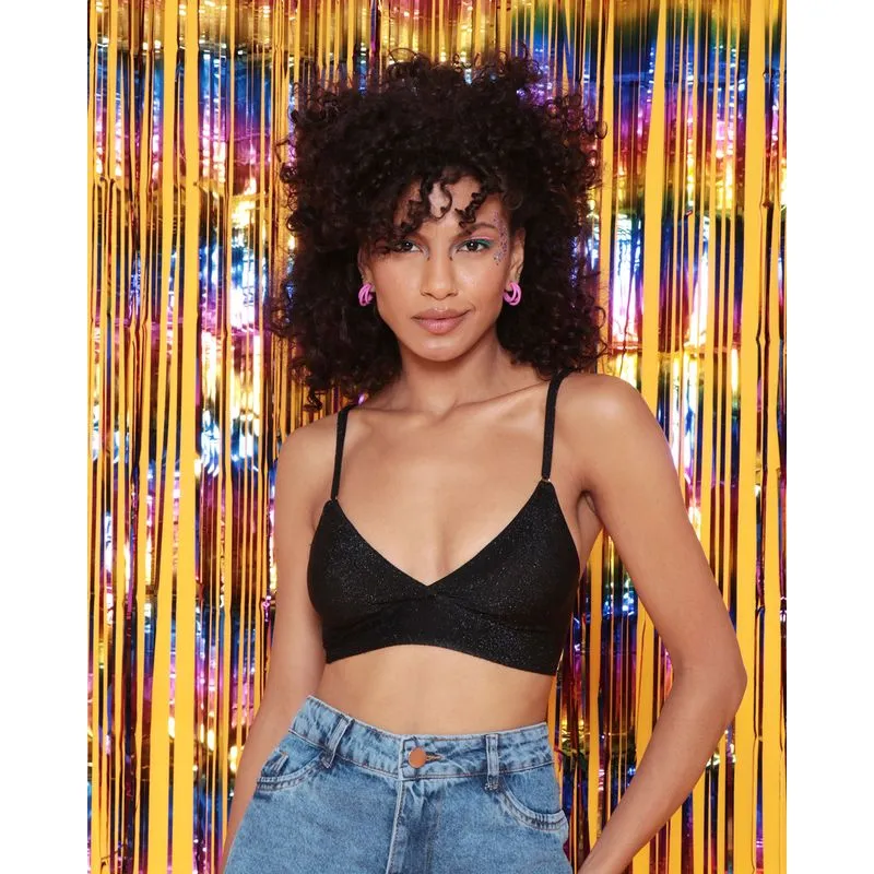 Top Feminino Lurex Sem Bojo Transpassado Preto 42