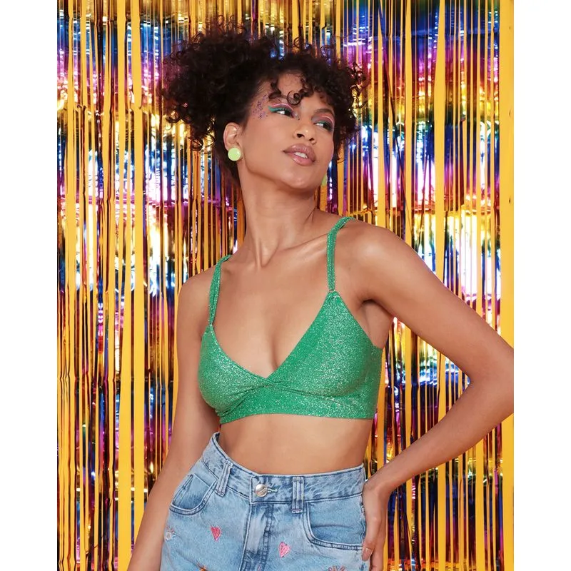Top Feminino Lurex Sem Bojo Transpassado Verde 40