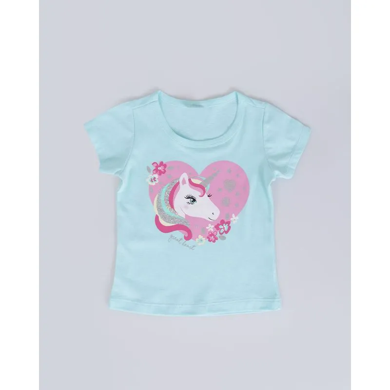 Blusa Bebê Unicórnio Paetê Glitter Azul Claro 3