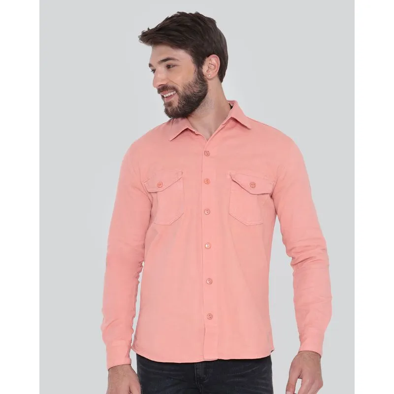 Camisa Jeans Masculina Manga Longa Laranja Claro M