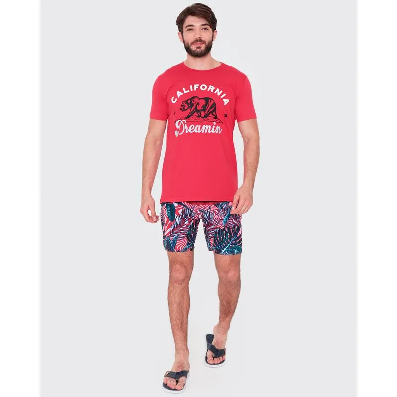 Bermuda Masculina Surf Estampa Floral Vermelha GG