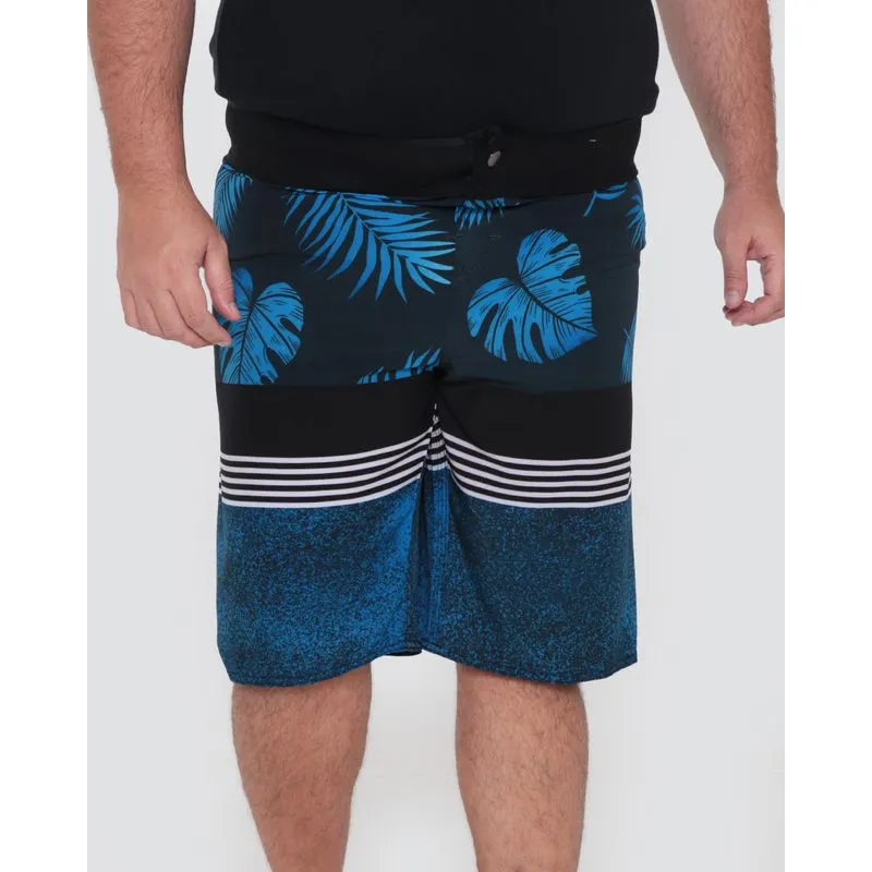 Bermuda Masculina Plus Size Surf Floral Neoprene Preta 48