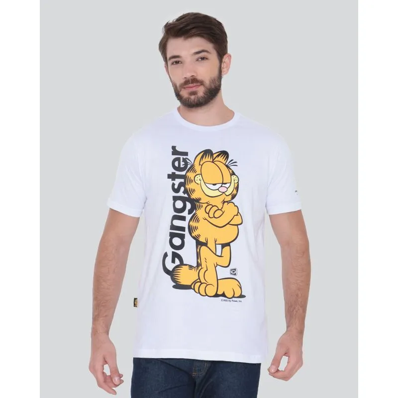 Camiseta Masculina Garfield Gangster Branca P