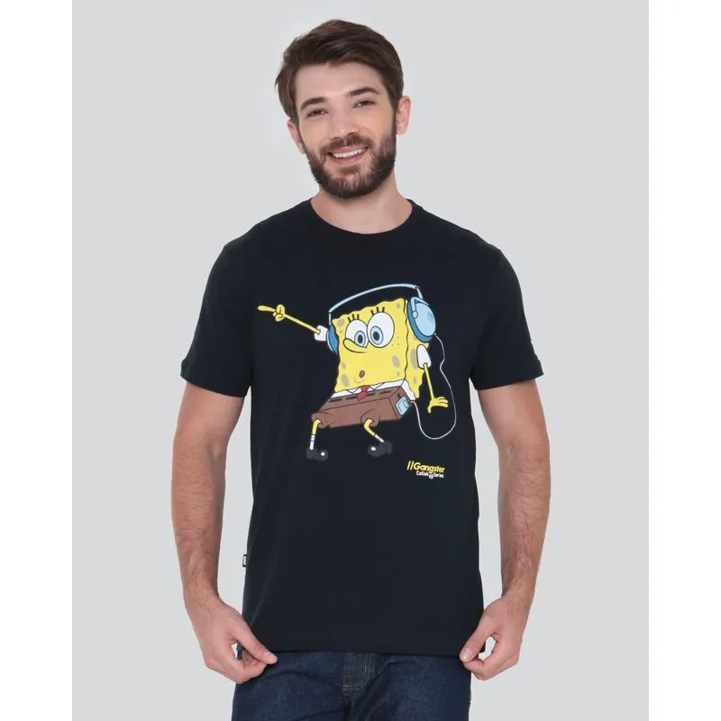 Camiseta Masculina Bob Esponja Gangster Preto G