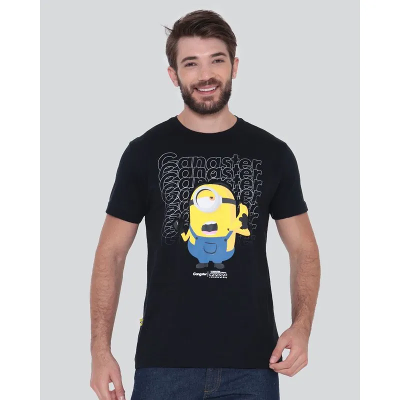 Camiseta Masculina Estampa Minions Gangster Preta GG