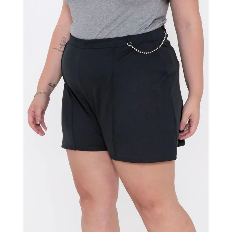Short Plus size Feminino Corrente Strass Preto G2
