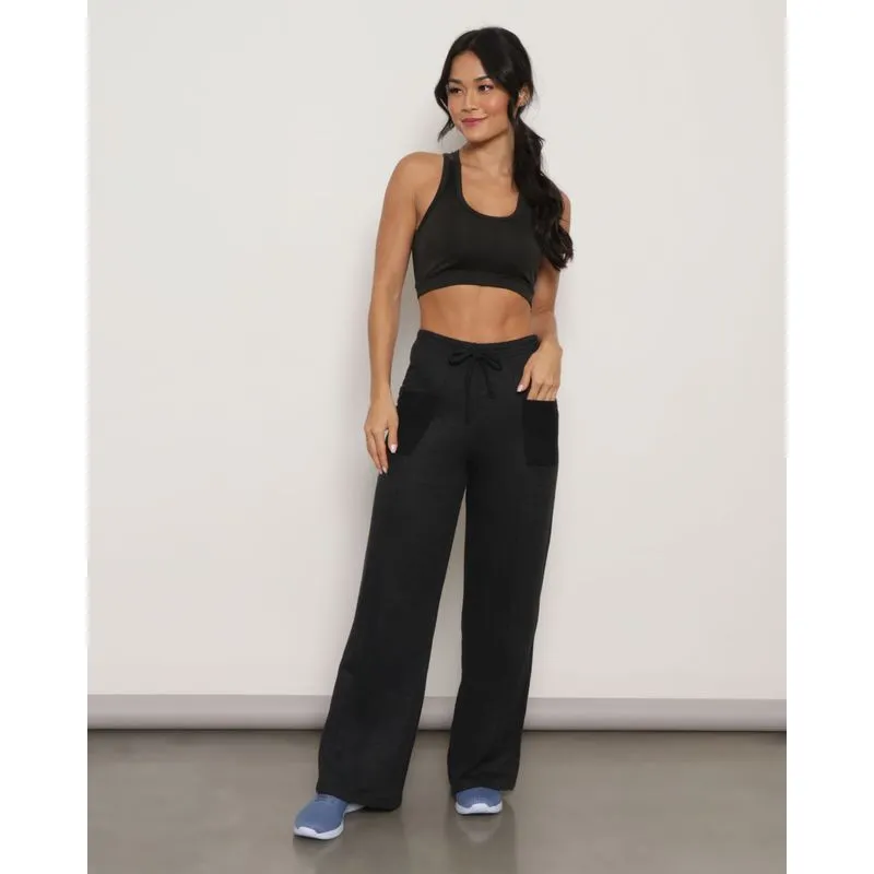 Calça Feminina Fitness Moletinho Wide Leg Fitter Preta P